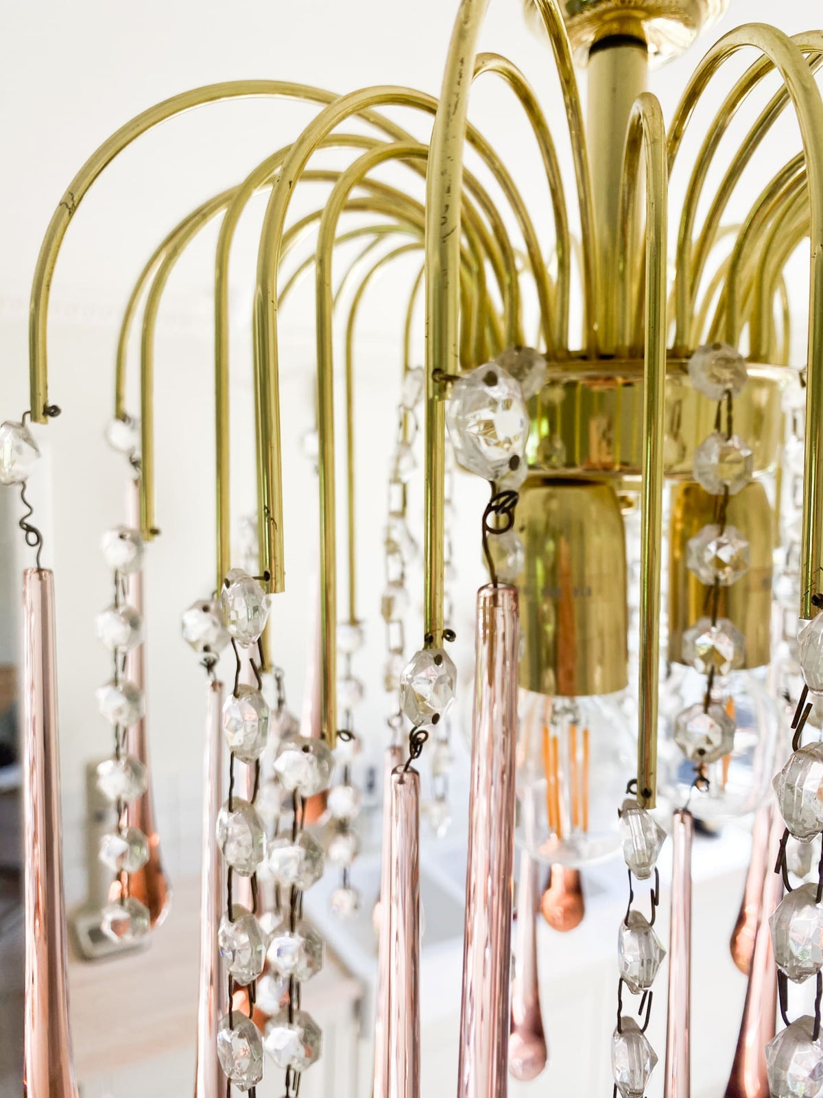 Vintage – Murano Teardrops Chandelier – 70s – Pink prisms