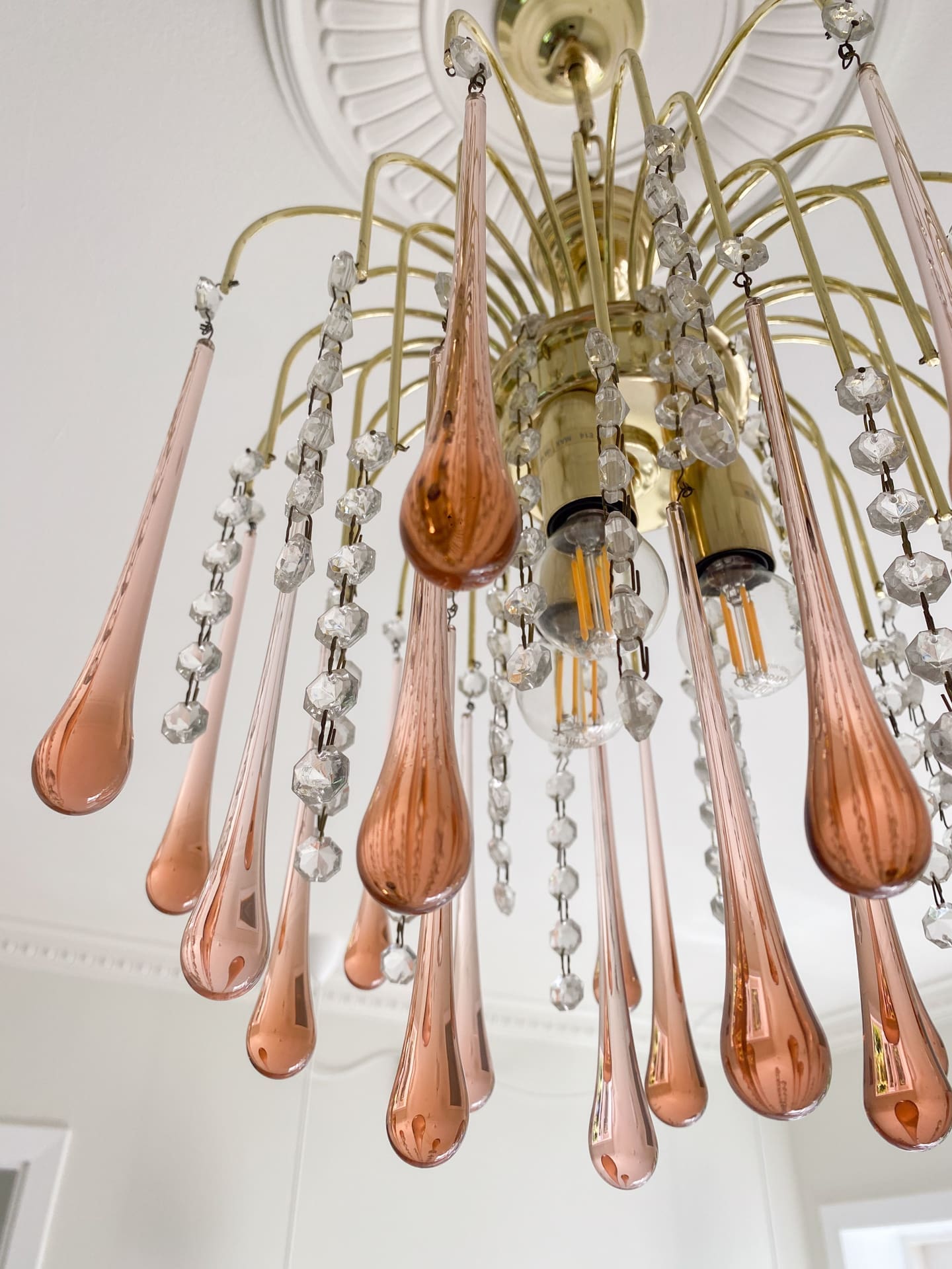 Vintage – Murano Teardrops Chandelier – 70s – Pink prisms
