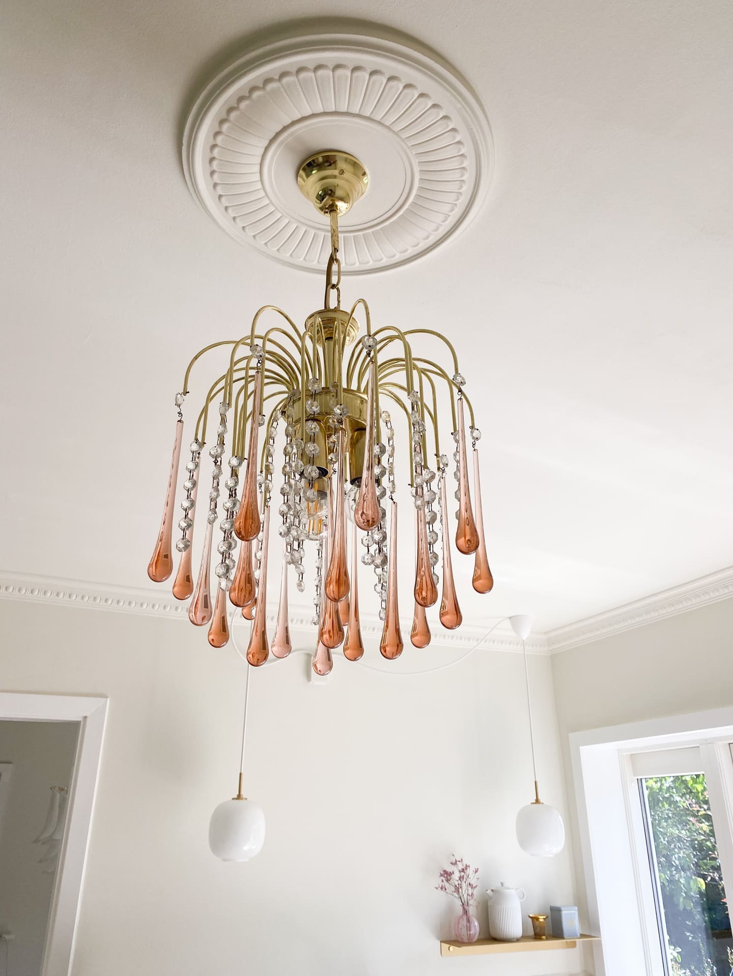 Vintage – Murano Teardrops Chandelier – 70s – Pink prisms