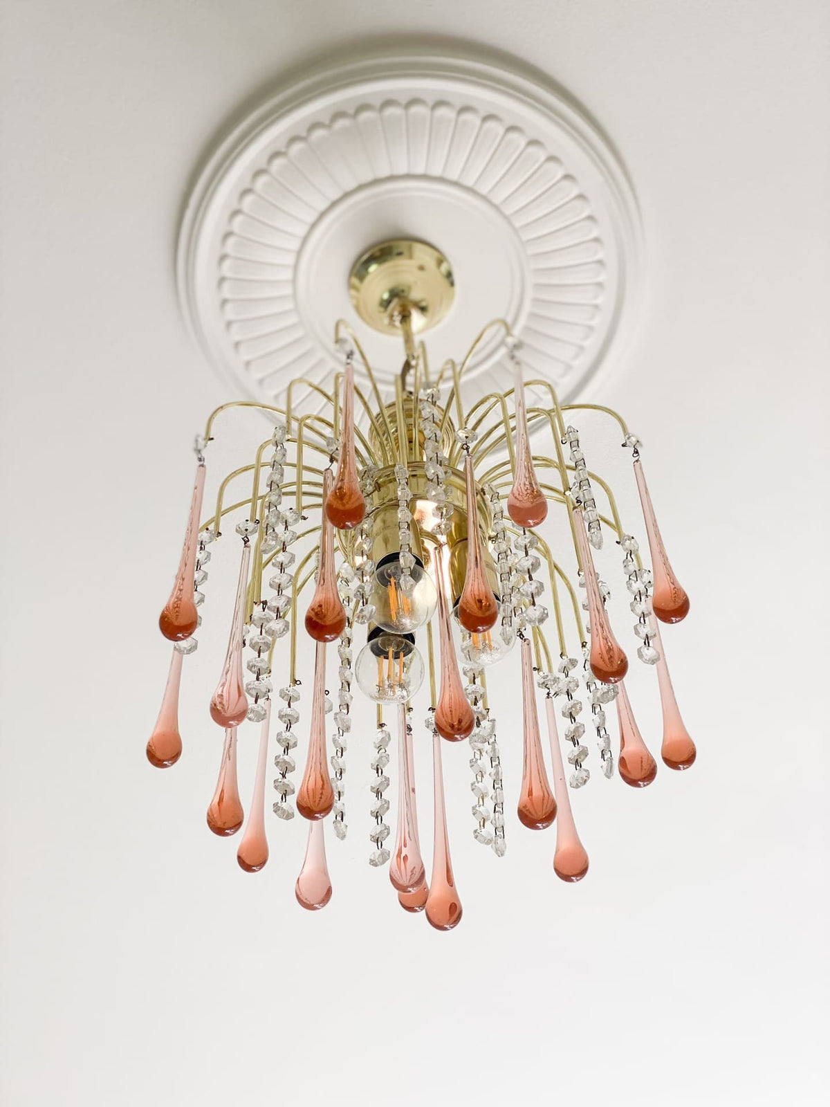 Vintage – Murano Teardrops Chandelier – 70s – Pink prisms