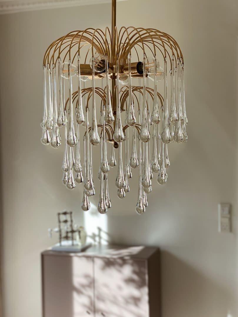 Vintage – Murano chandelier – Teardrop – 68 drops – Clear