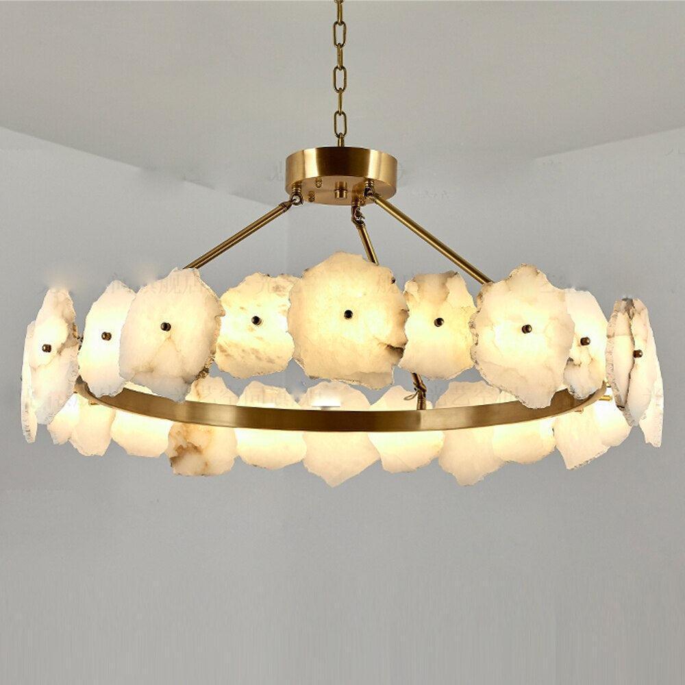 Natural Flake Alabaster Modern Round Chandelier - Merlin Lamps