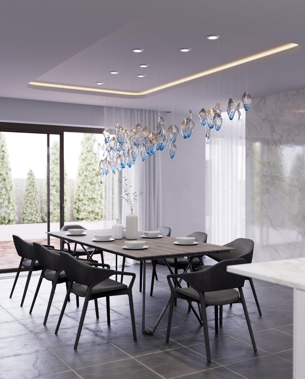 Galaxy Ocean Drift Blown Glass Crystal Spiral Chandelier