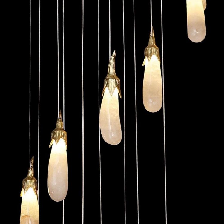 JC Primary Contemporary Rock Crystal Eggplant Pendant Chandelier