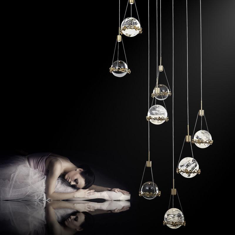 JC Rock Crystal Ball Ceiling Mounted Staircase Chandelier