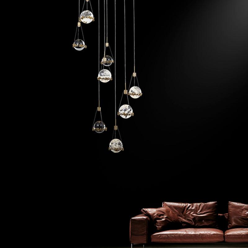JC Rock Crystal Ball Ceiling Mounted Staircase Chandelier