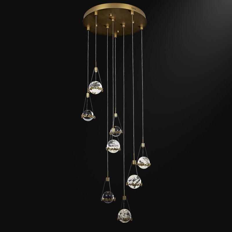 JC Rock Crystal Ball Ceiling Mounted Staircase Chandelier
