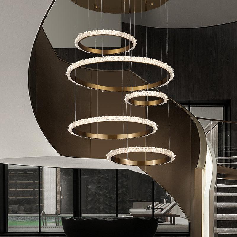 JC Gina Staircase K9 Crystal Ring Chandelier
