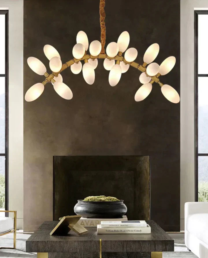 Nordic Art Long Magnolia alba Glass Ceiling Chandelier for Staircase/Hallway/Entryway Light Fixture