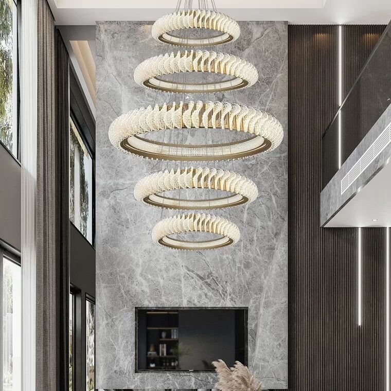 Extra Large Round Acrylic and Stainless Steel Multi-Layer Chandelier for High Ceilings