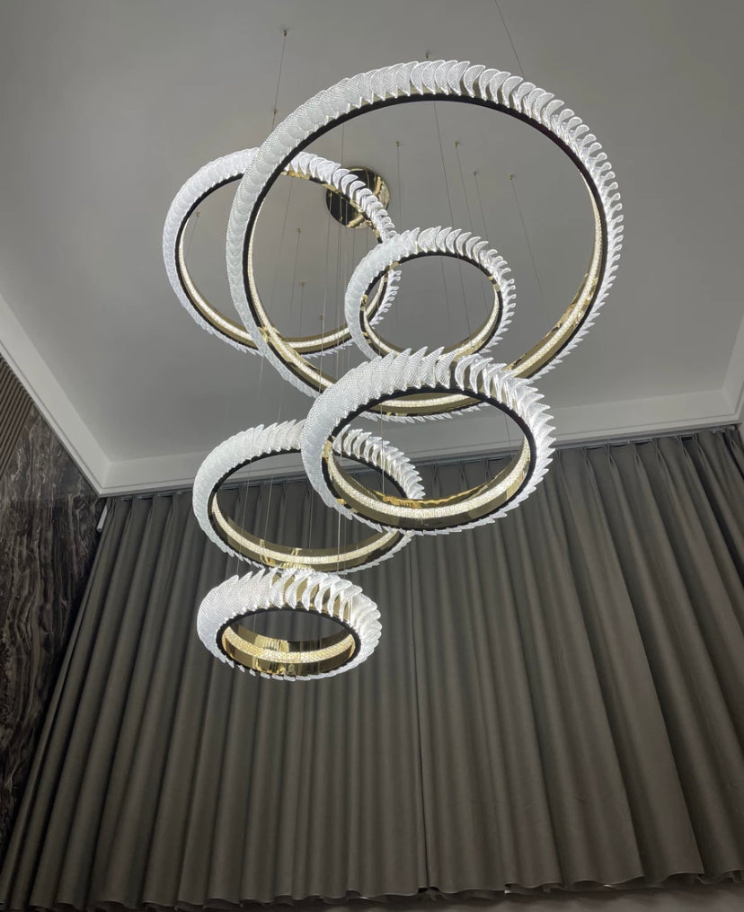 Extra Large Round Acrylic and Stainless Steel Multi-Layer Chandelier for High Ceilings
