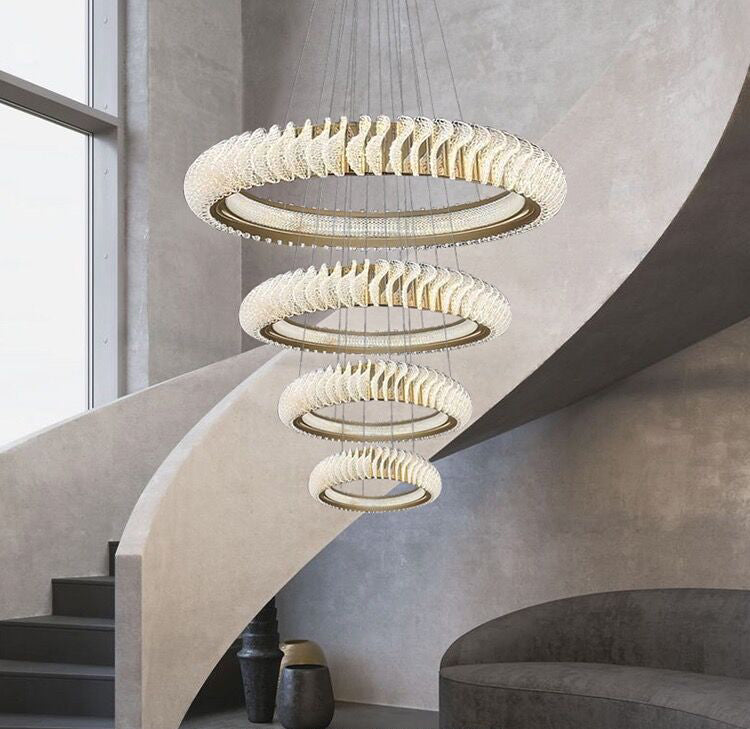Extra Large Round Acrylic and Stainless Steel Multi-Layer Chandelier for High Ceilings