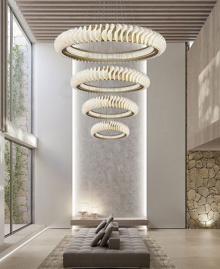 Extra Large Round Acrylic and Stainless Steel Multi-Layer Chandelier for High Ceilings