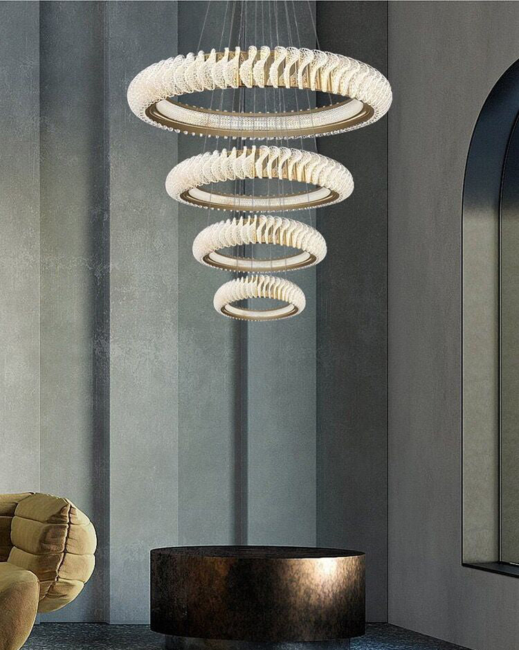 Extra Large Round Acrylic and Stainless Steel Multi-Layer Chandelier for High Ceilings