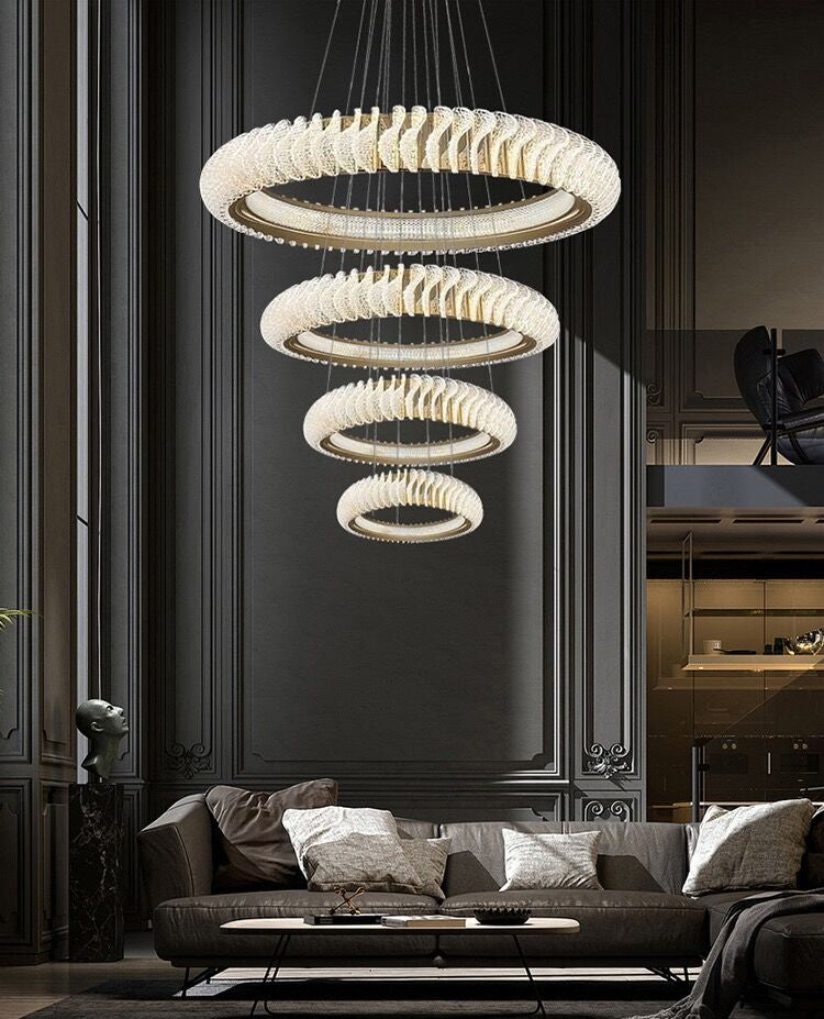 Extra Large Round Acrylic and Stainless Steel Multi-Layer Chandelier for High Ceilings