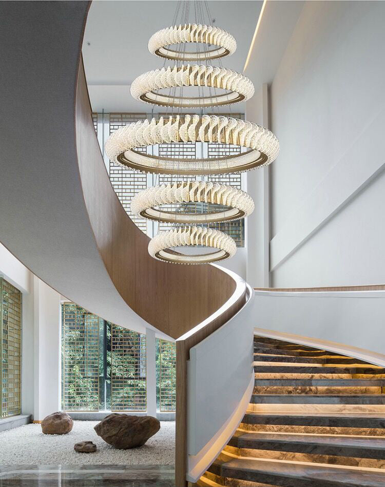 Extra Large Round Acrylic and Stainless Steel Multi-Layer Chandelier for High Ceilings