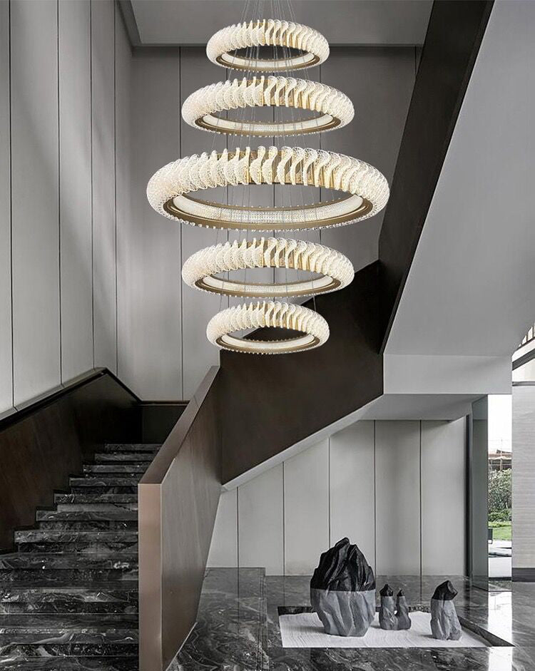 Extra Large Round Acrylic and Stainless Steel Multi-Layer Chandelier for High Ceilings