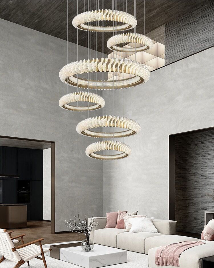 Extra Large Round Acrylic and Stainless Steel Multi-Layer Chandelier for High Ceilings