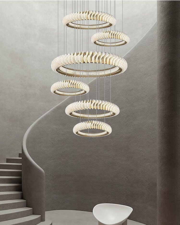 Extra Large Round Acrylic and Stainless Steel Multi-Layer Chandelier for High Ceilings
