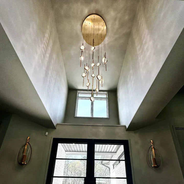 Modern Floating Galss Ball Brass Chandelier for High-ceiling