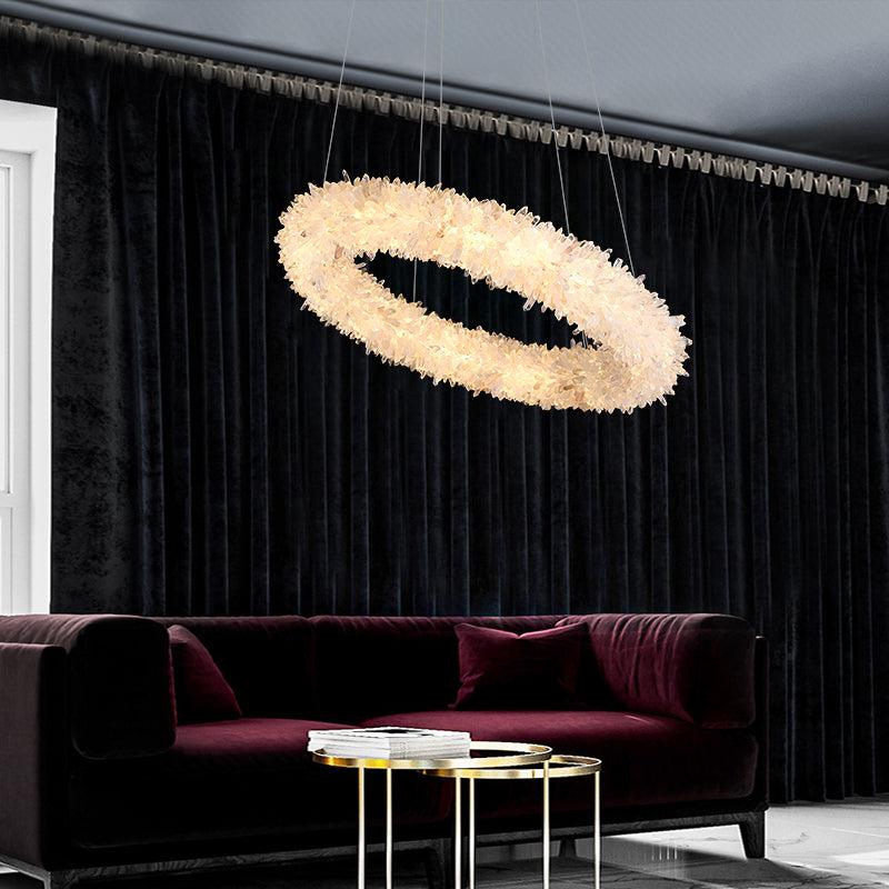 JC Rock Crystal Cluster Round Modern Chandelier