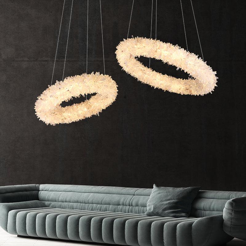 JC Rock Crystal Cluster Round Modern Chandelier