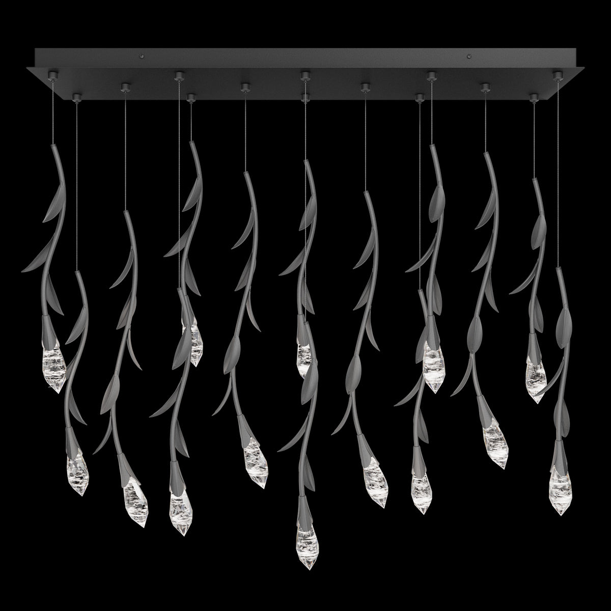 Modern Luxury Floating Branches Floral Crystal Chandelier with Rectangular Canopy for High-ceiling