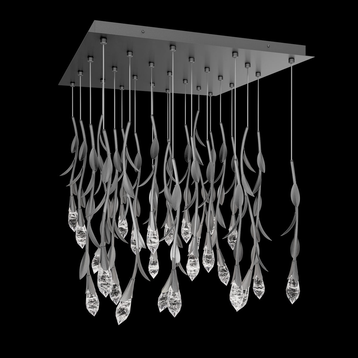 Modern Luxury Floating Branches Floral Crystal Chandelier with Square Canopy for High-ceiling