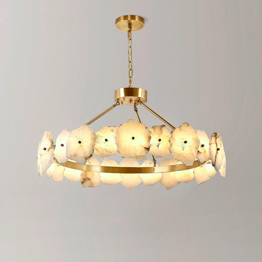 Natural Flake Alabaster Modern Round Chandelier - Merlin Lamps