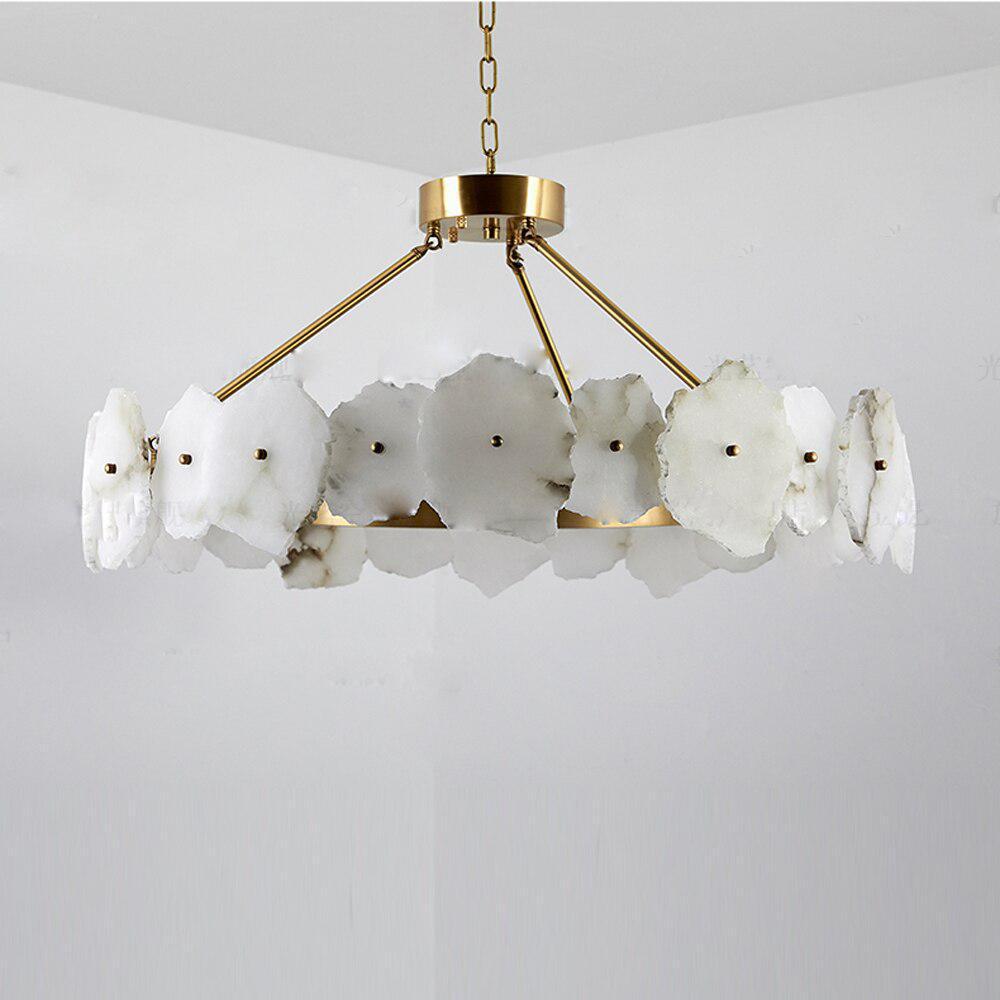 Natural Flake Alabaster Modern Round Chandelier - Merlin Lamps