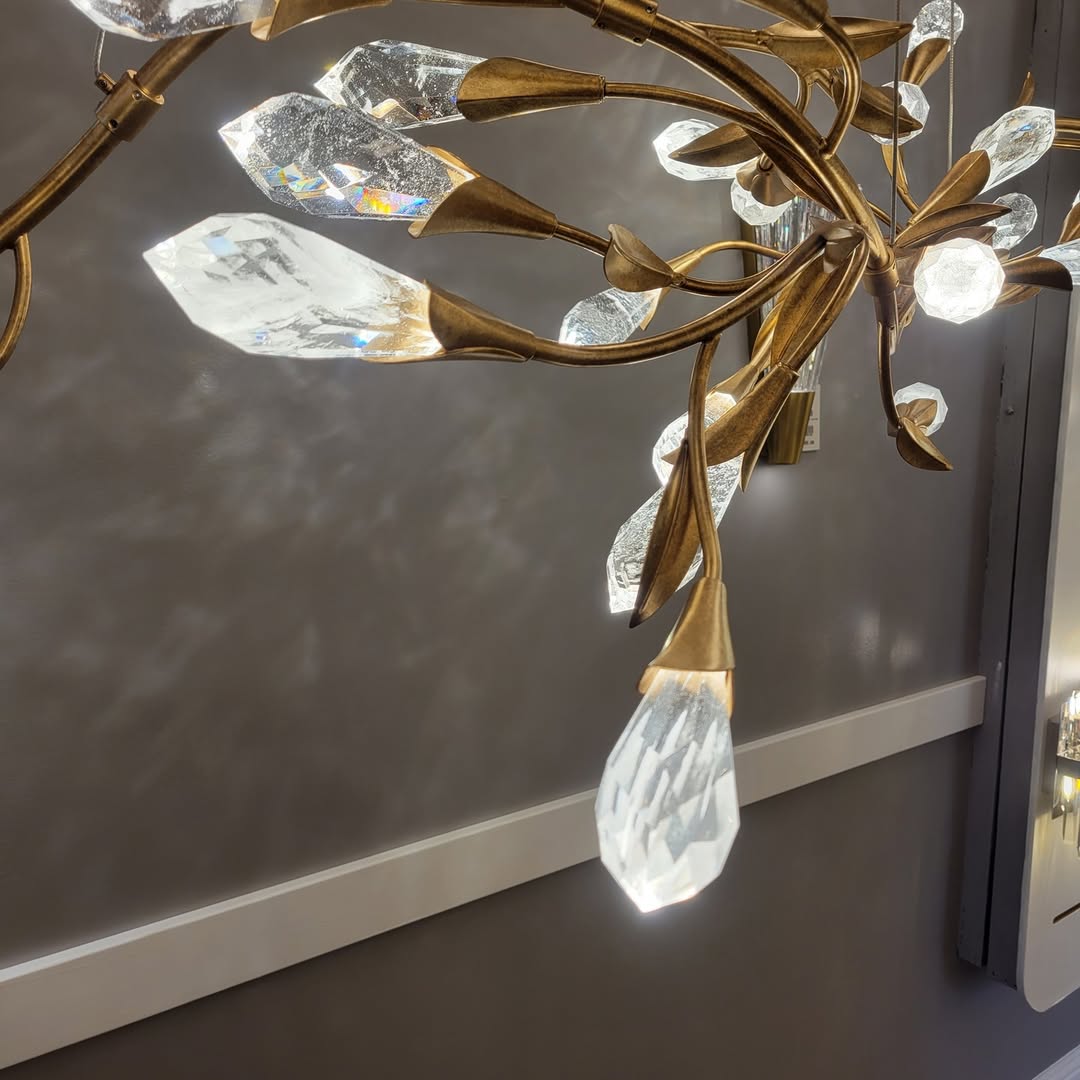 Modern Linear/Round Floral Branches Crystal Chandelier