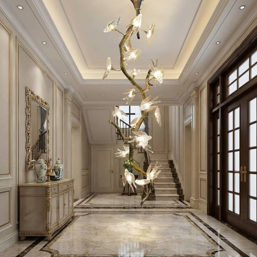 Crissy Branch Brass Bird Branch Staircase Chandelier