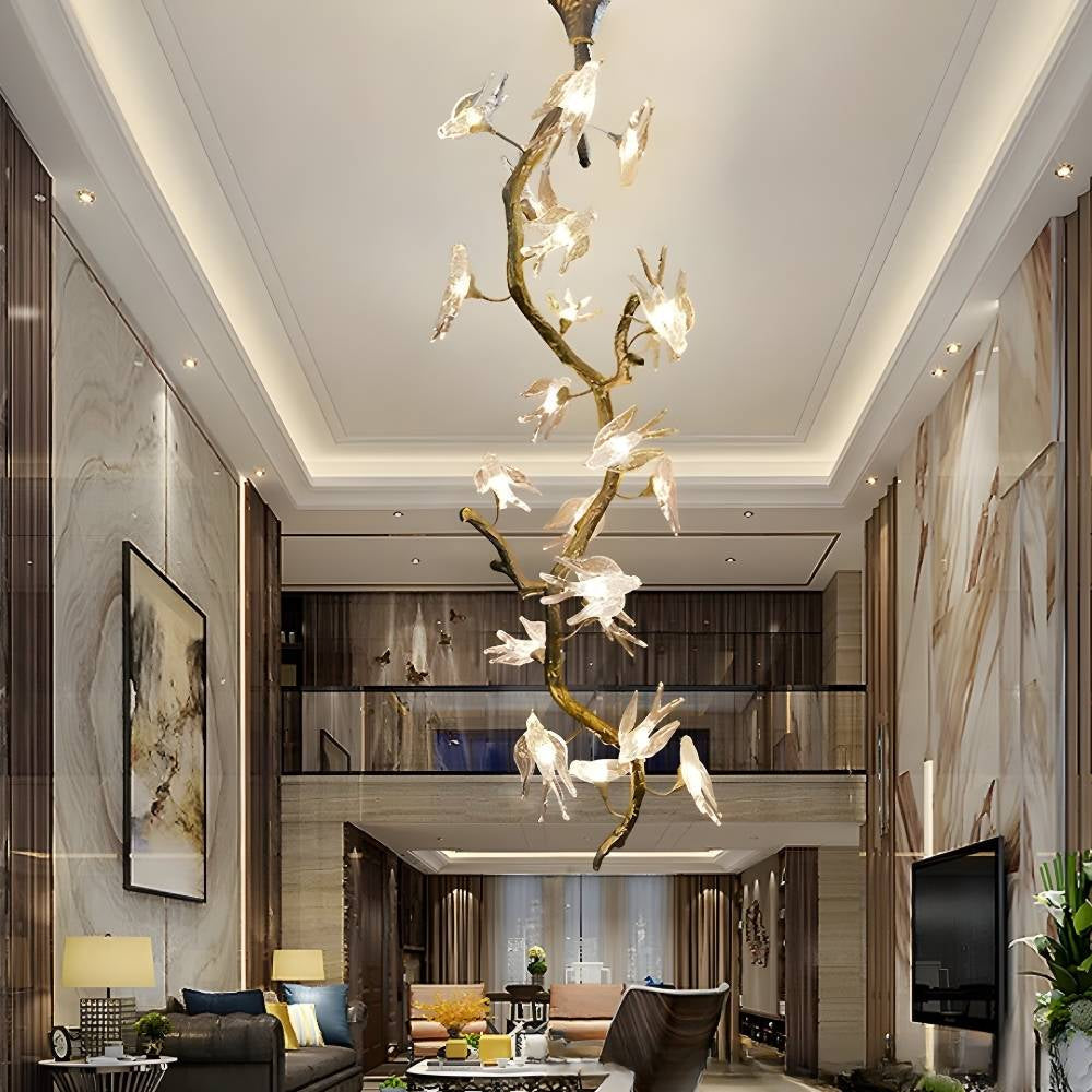 Crissy Branch Brass Bird Branch Staircase Chandelier