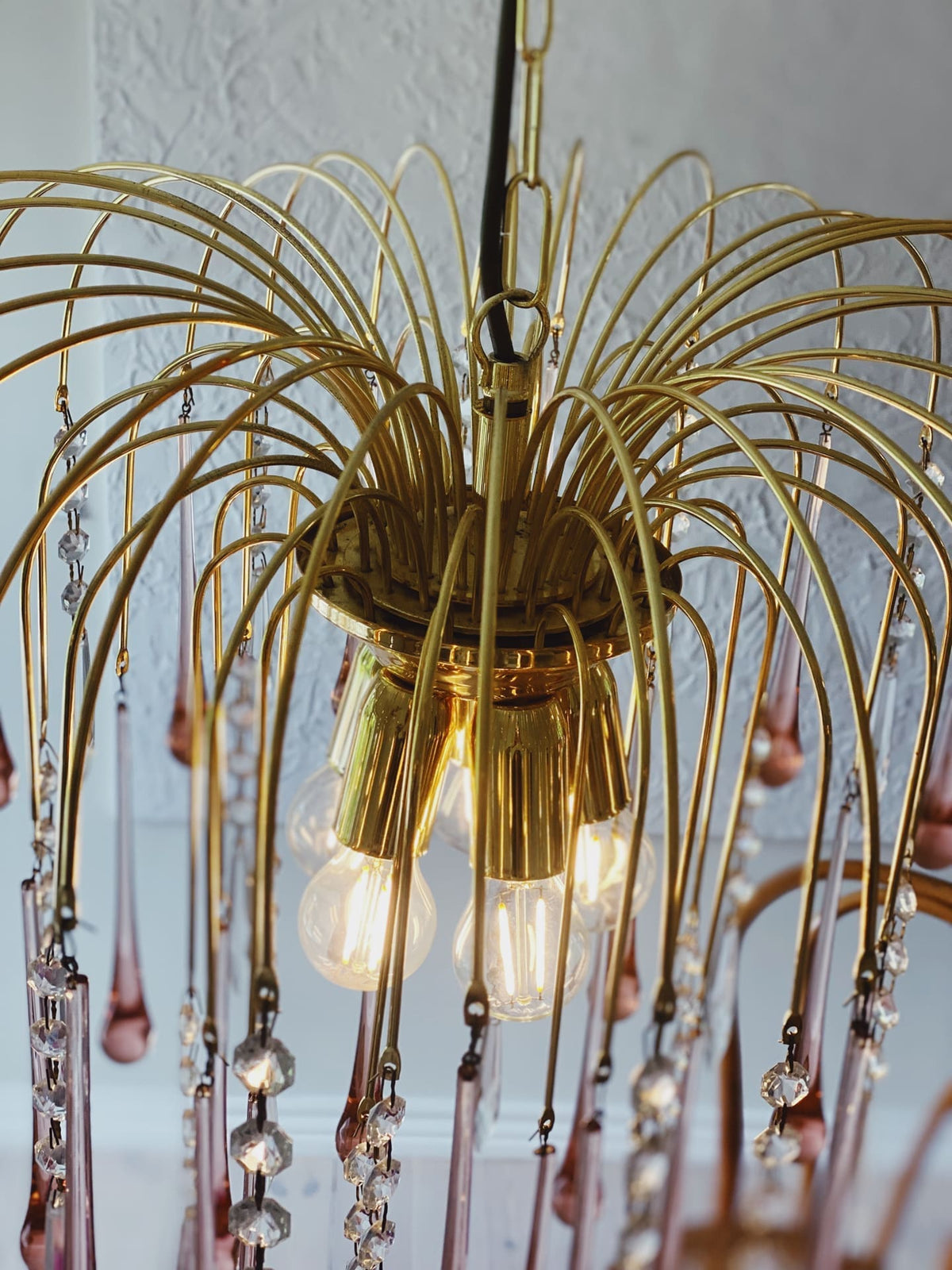 Vintage – Murano Teardrops Chandelier – 70s – Pink prisms