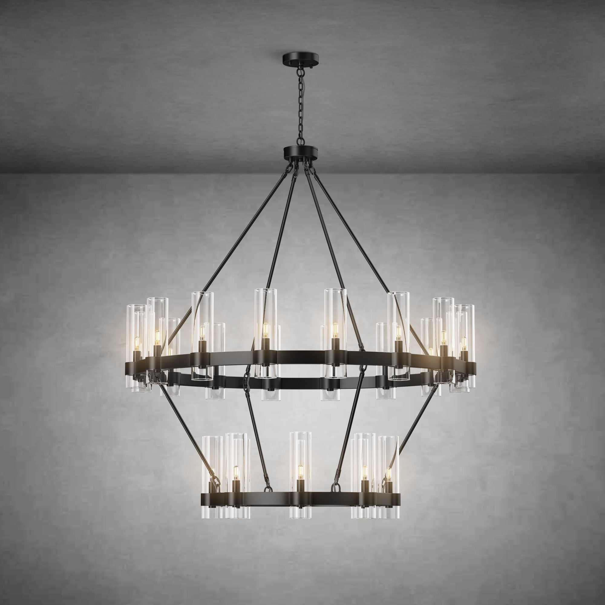 Two-Tier Wagon Wheel Chandelier with Glass Shades