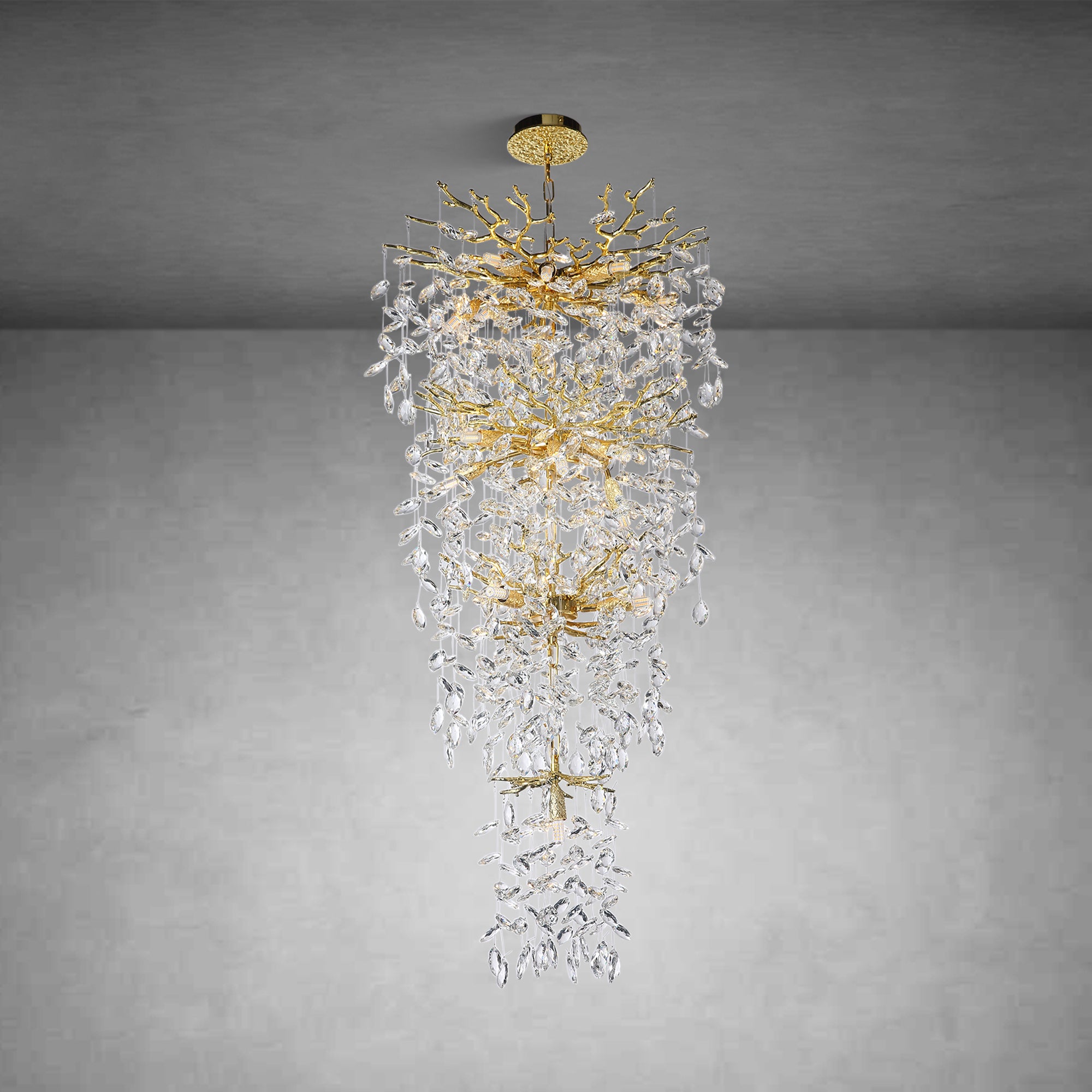 63'' Long Crystal Modern Gold Tree Branch Chandelier