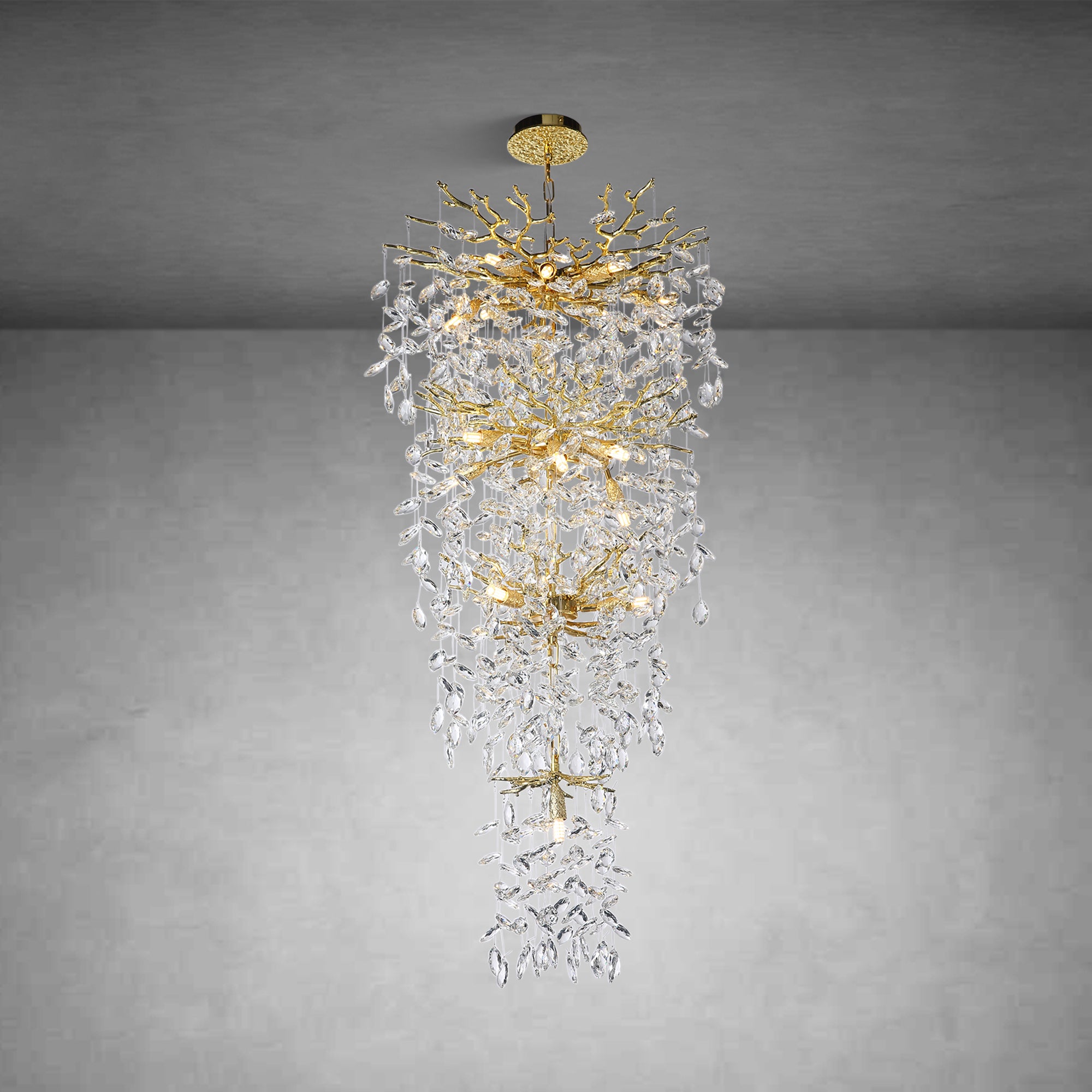 63'' Long Crystal Modern Gold Tree Branch Chandelier