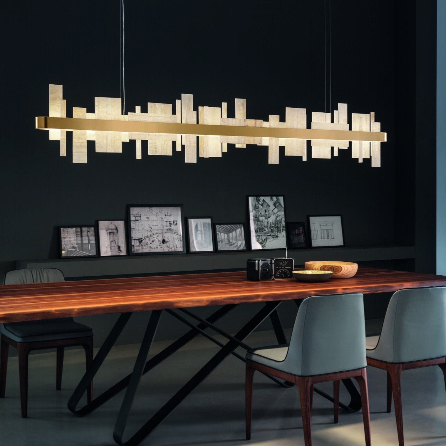 Nora Onyx Straight Modern Brass Chandeliers 4 Sizes