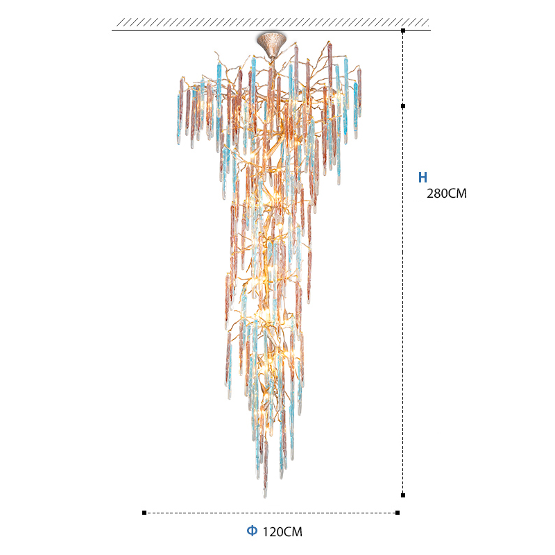 Dora Raindrop Colorful Crystal Staircase Chandelier - Merlin Lamps