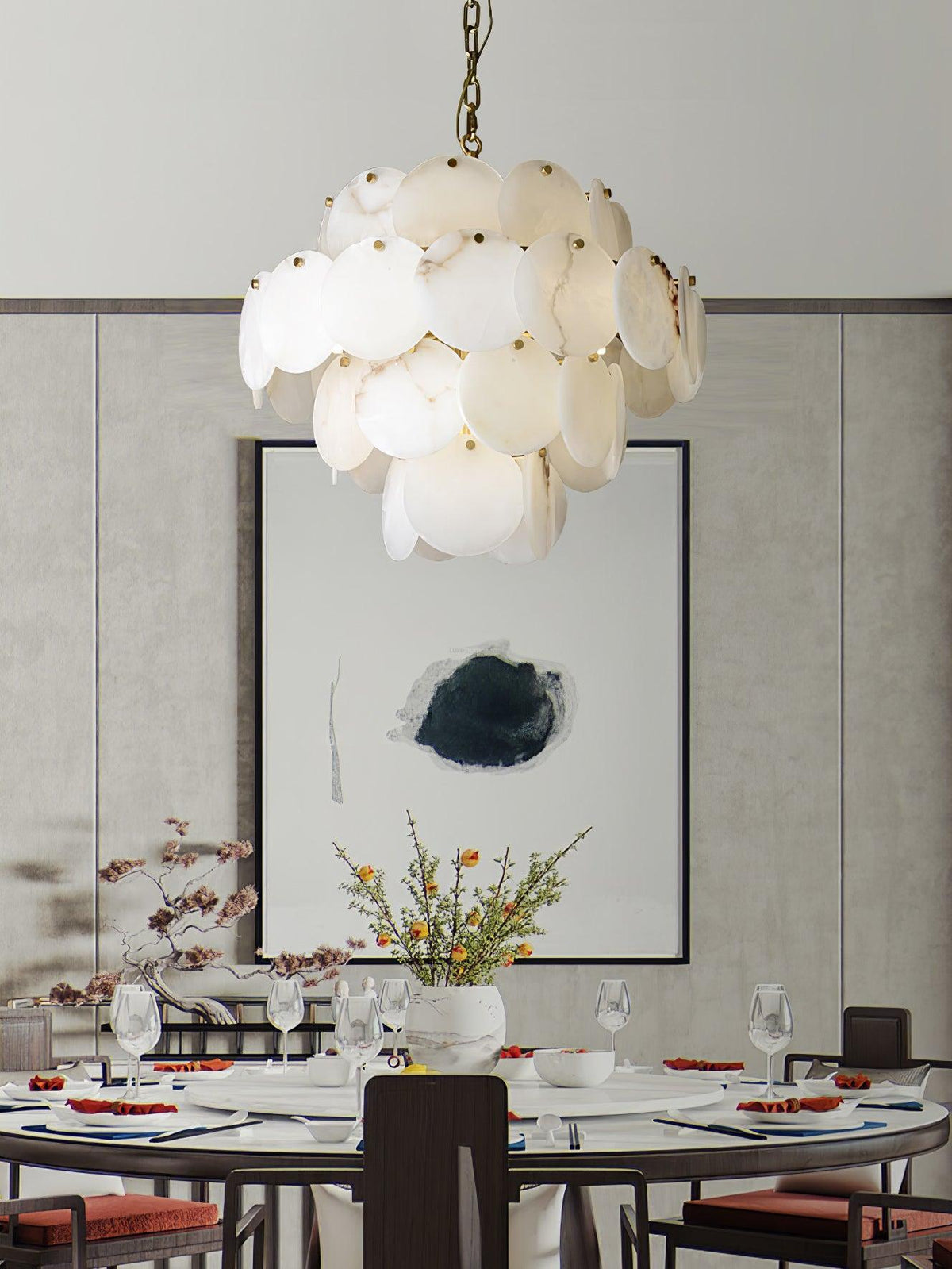 Alabaster Shell Brass Chandelier with 2/3/4/5/6 layer - Merlin Lamps