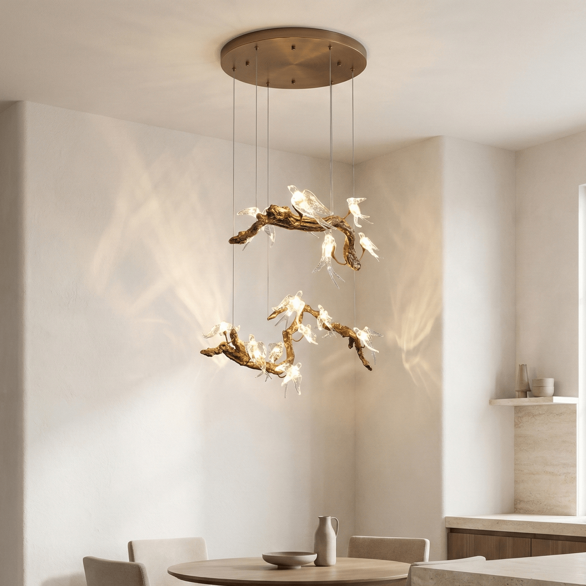 Bird Song Branching Linear Teardrop Chandelier