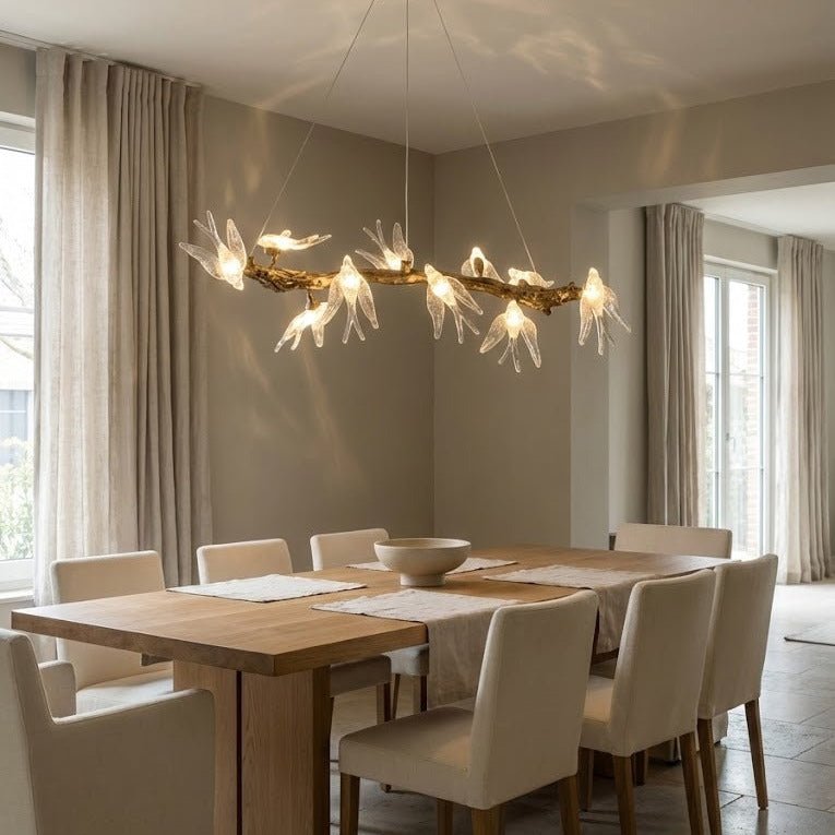 Bird Song Branching Linear Teardrop Chandelier