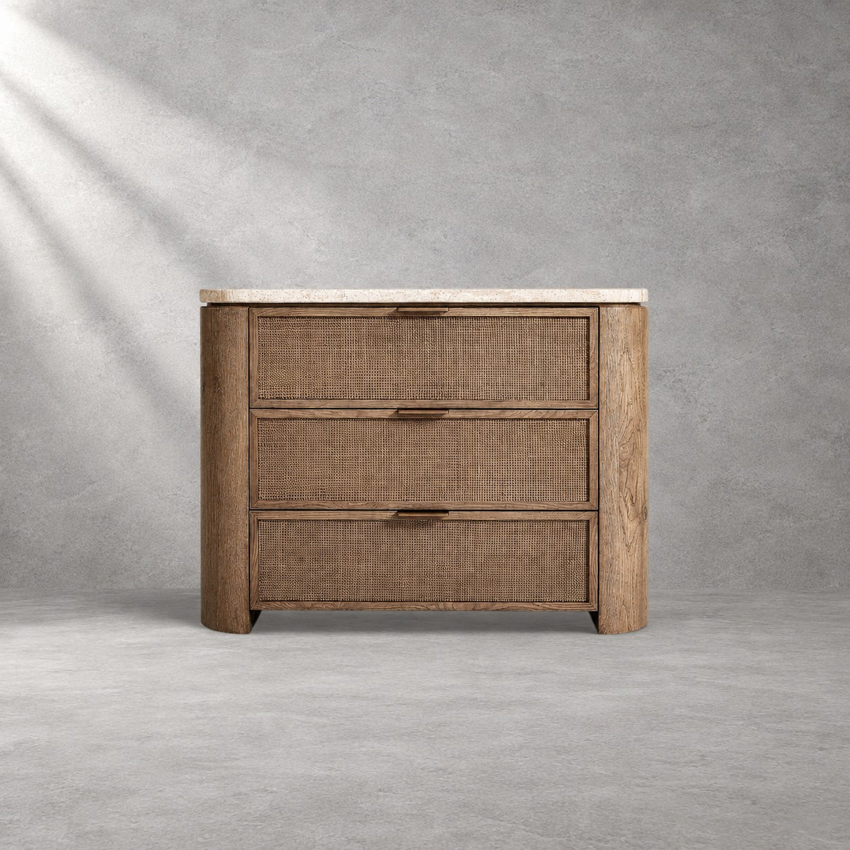 Travertine Top Oak Bedside Table