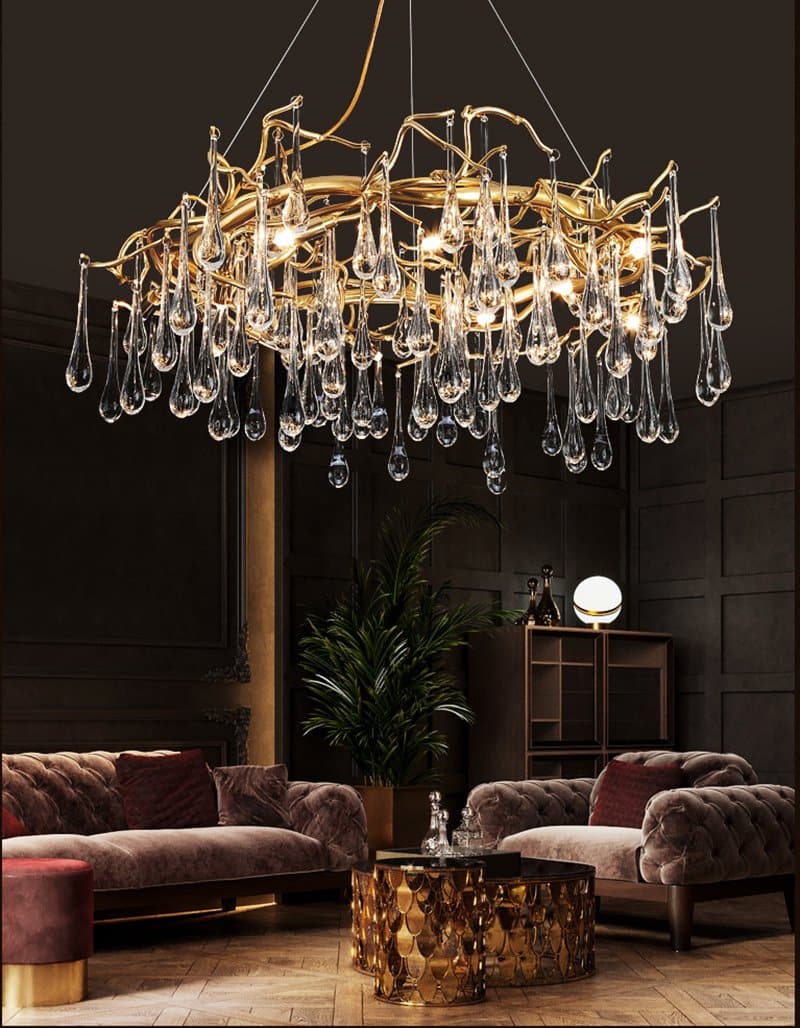 JC Teardrop Branch Round Long Tear Crystal Chandelier