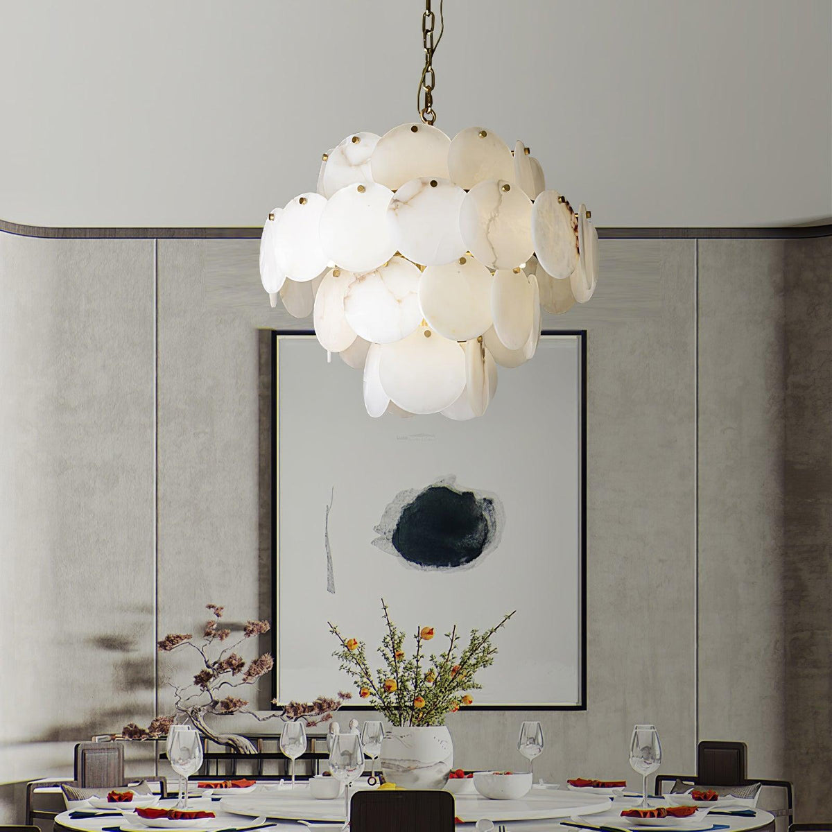Alabaster Shell Brass Chandelier with 2/3/4/5/6 layer - Merlin Lamps
