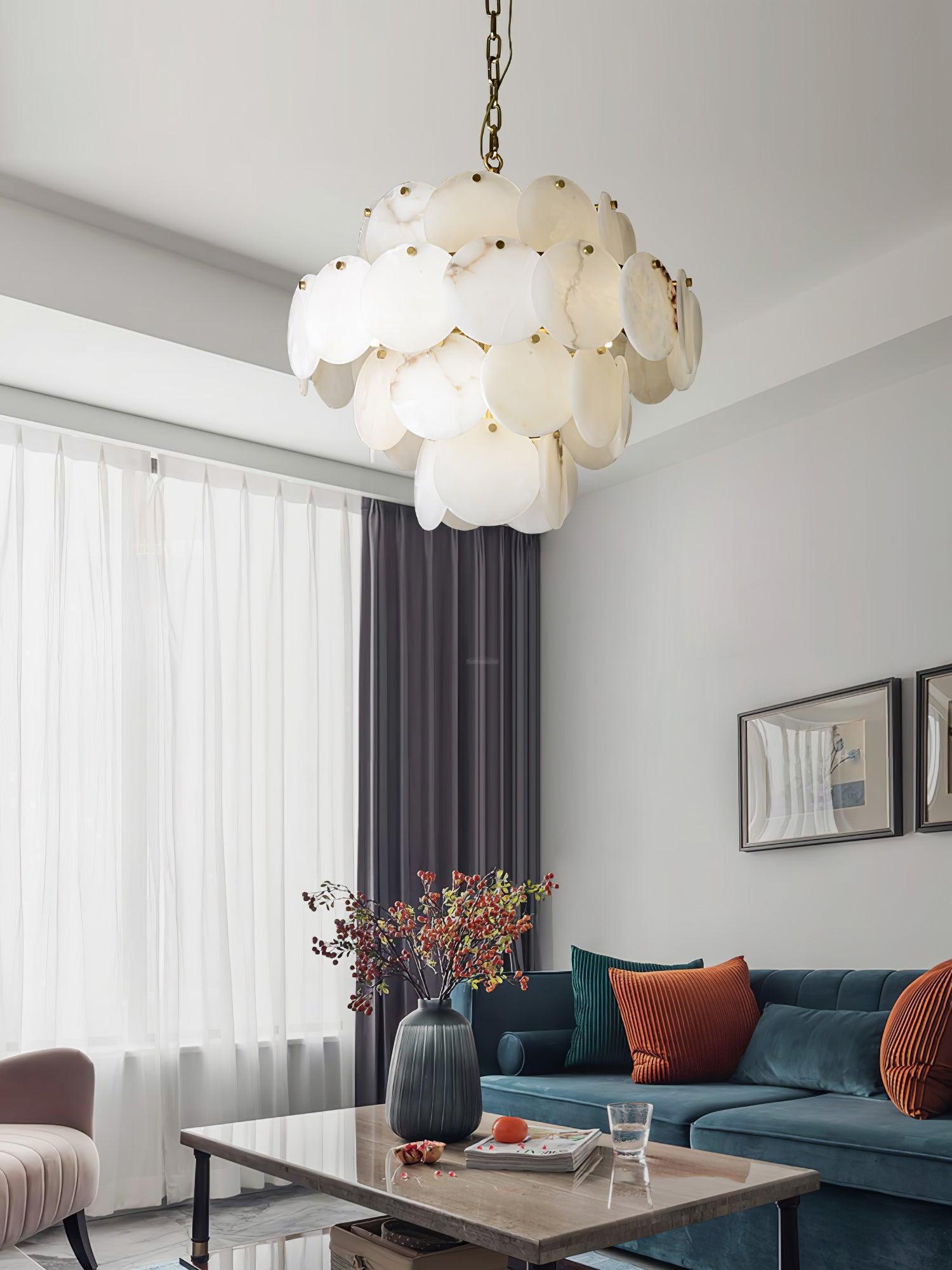 Alabaster Shell Brass Chandelier with 2/3/4/5/6 layer - Merlin Lamps