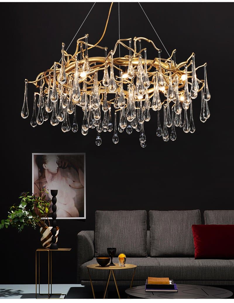 JC Teardrop Branch Round Long Tear Crystal Chandelier