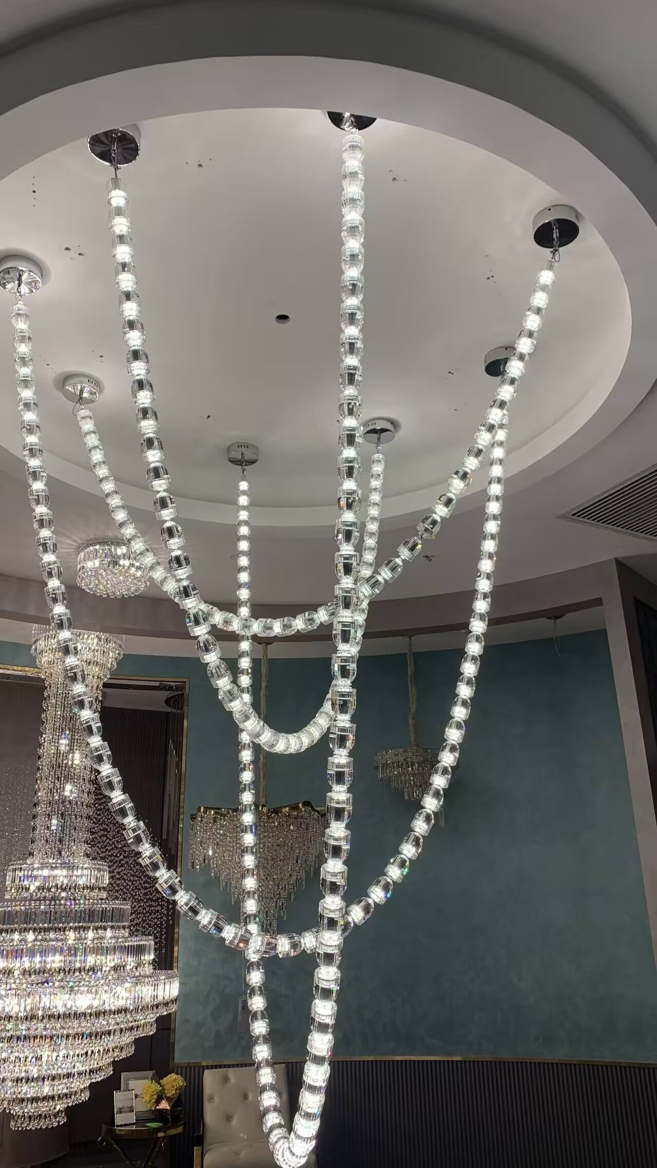 Modern Crystal Bullet Necklace Chain Chandelier for Living Room/Staircase/Foyer/Hotel/Restaurant