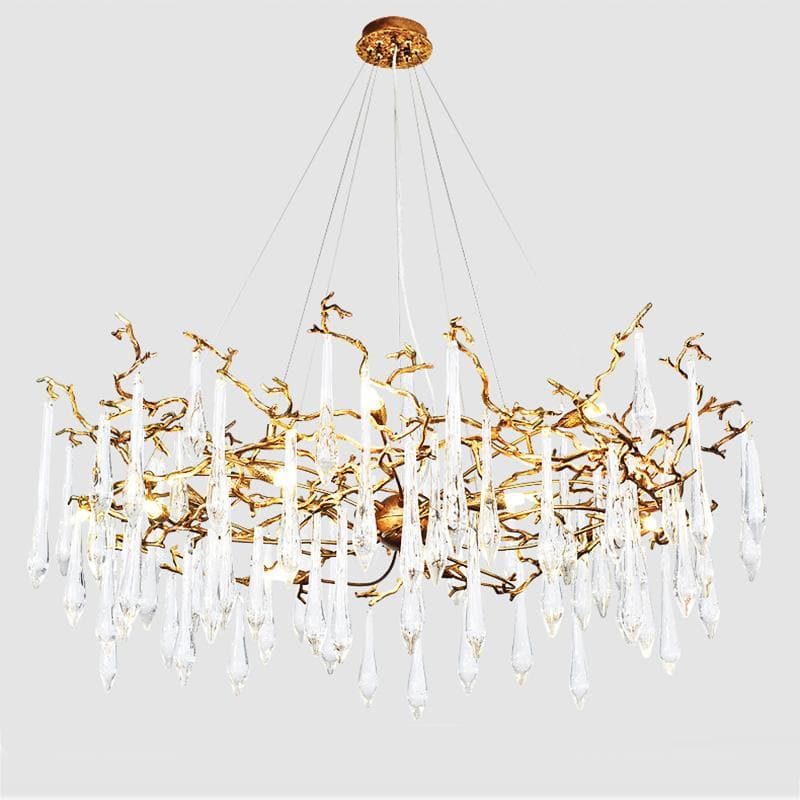 JC Arcadia Branch Postmodern Long Teardrop Brass Chandelier Gold