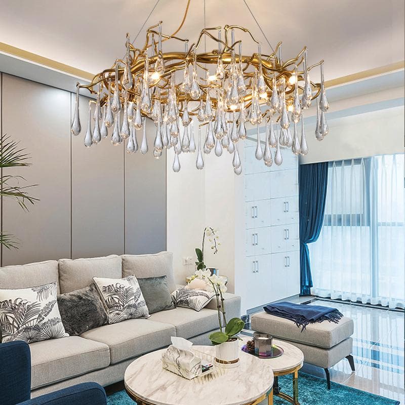 JC Teardrop Branch Round Long Tear Crystal Chandelier